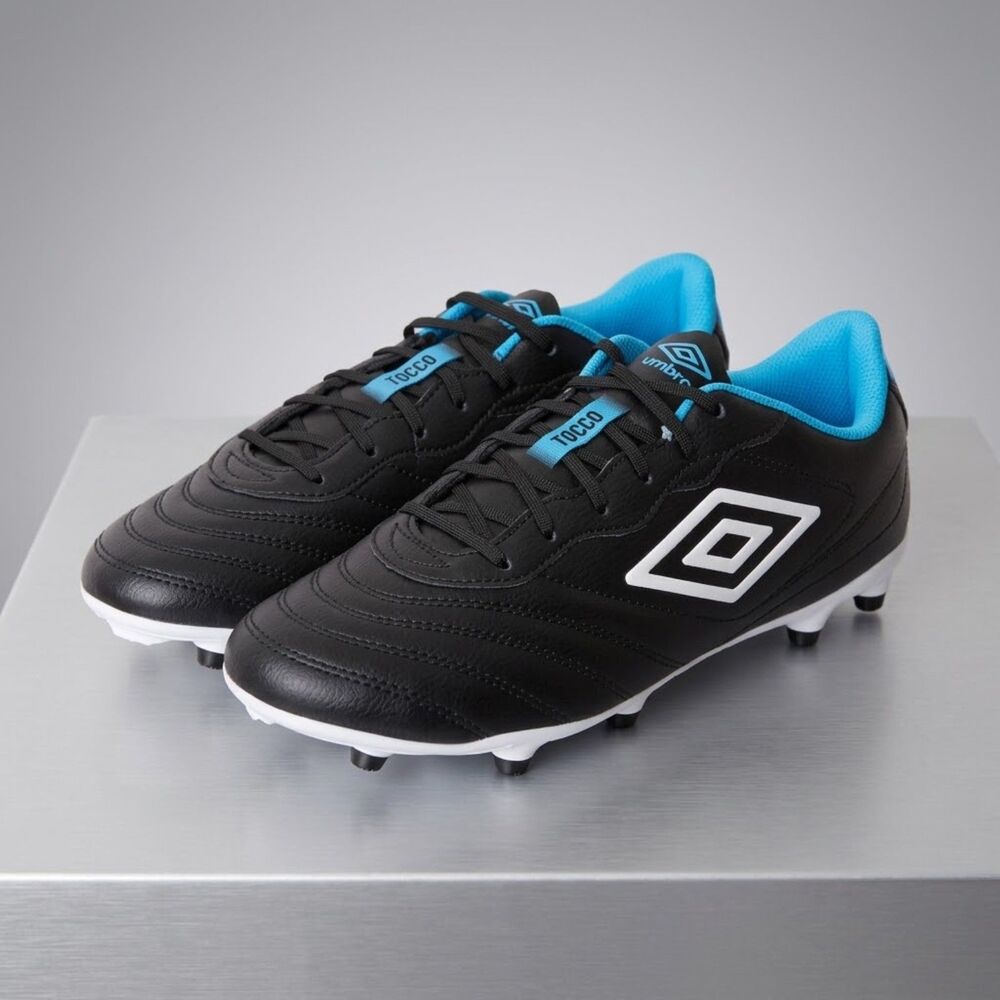 NWT Umbro Tocco III League FG Soccer Cleats Size 4 Black Blue Firm Ground Shoes